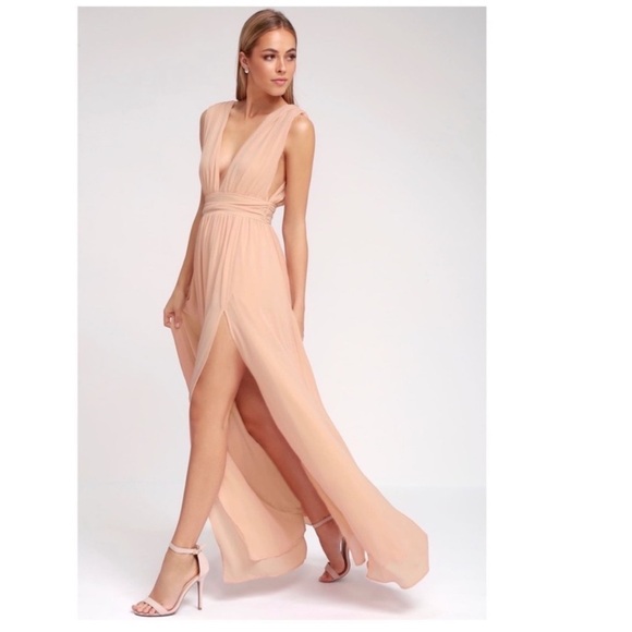 Lulus Heavenly Hues Blush Peach Maxi Dress Wedding Guest Flowy Size Medium - Picture 4 of 7
